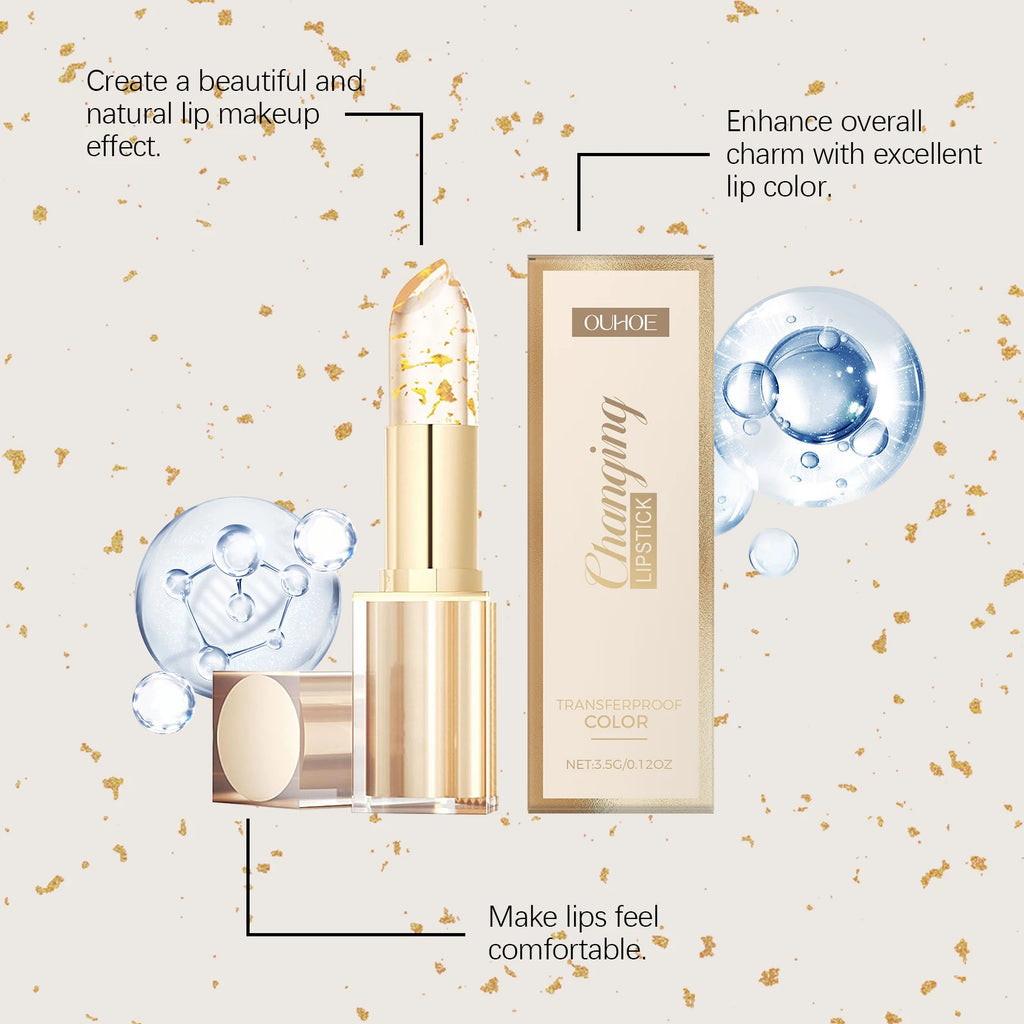 Gold Foil Color-Changing Nourishing Lipstick Nourishes and Moisturizes, Gives Lips a Glossy, Glass-Like Softness, Non-Greasy Lip Zpaxo