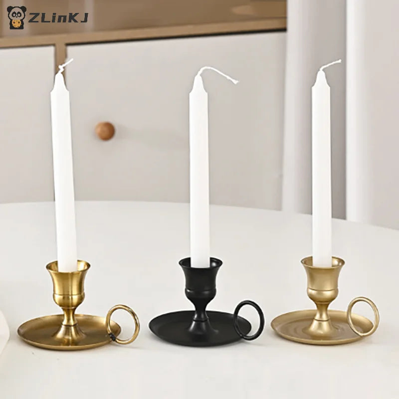 ▶Metal Candle Holder Desktop Candlestick Adornment Candle Holder With Handle Centerpiece Dining Table Wedding Festive Decoration Zpaxo