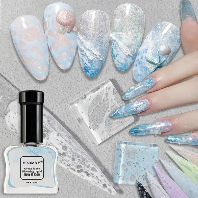 Bubble Ocean Wave Nail Art Glue White Black Lace Quickly Blooming Gradient Nail Painting Art Poke Gel UV LED Soak Off Varnish Zpaxo