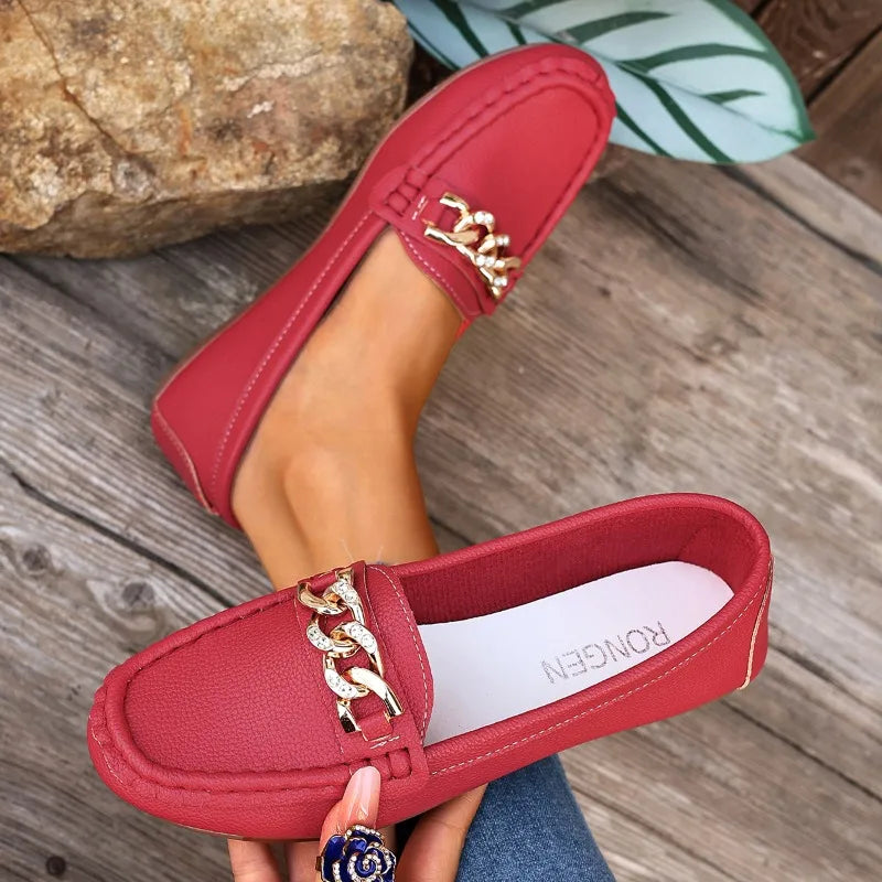 Women's Casual Metal Chain Decoration Single Shoes Spring Autumn Zpaxo
