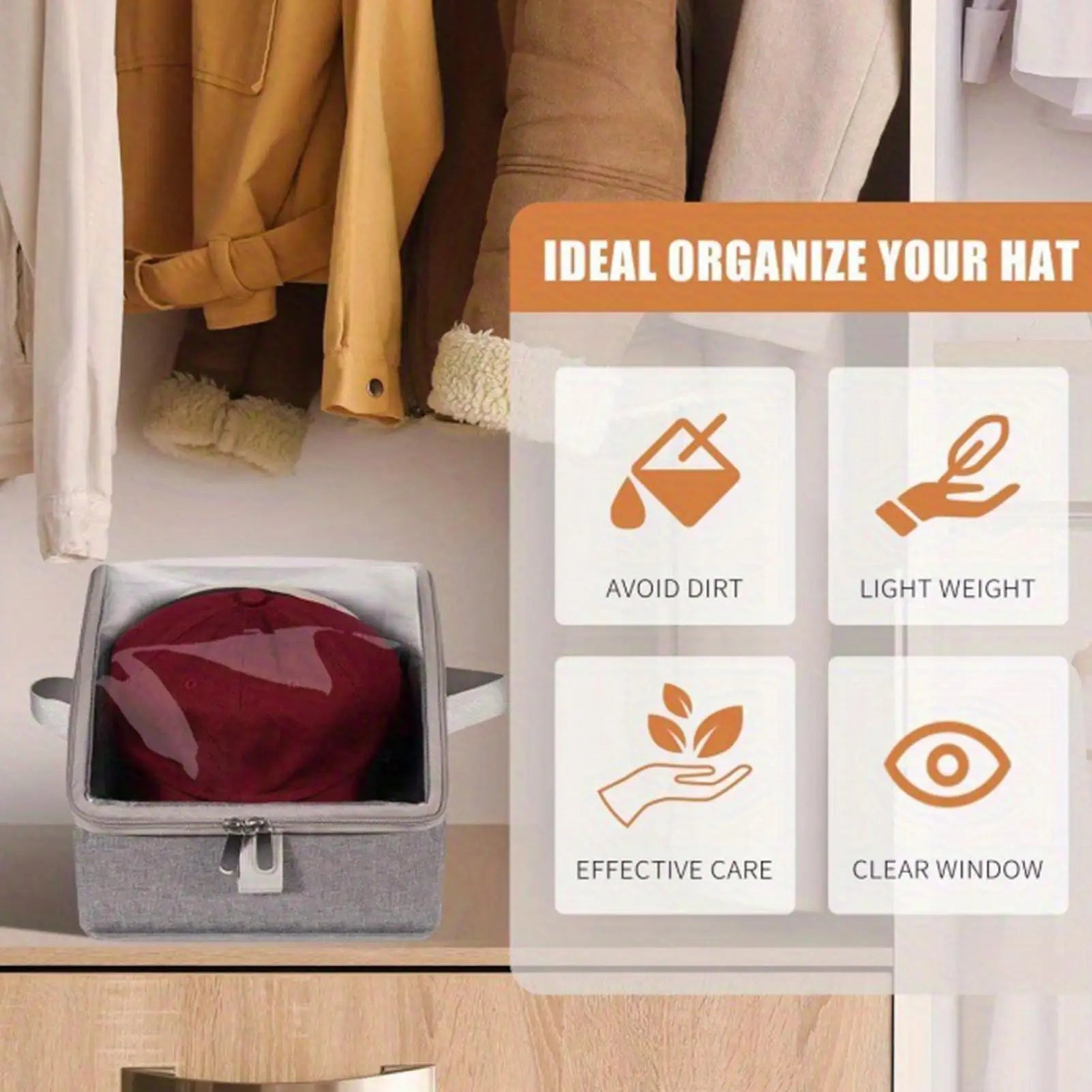 Hat Organizer Baseball Caps Stackable Large Boxes Clear Window Lid