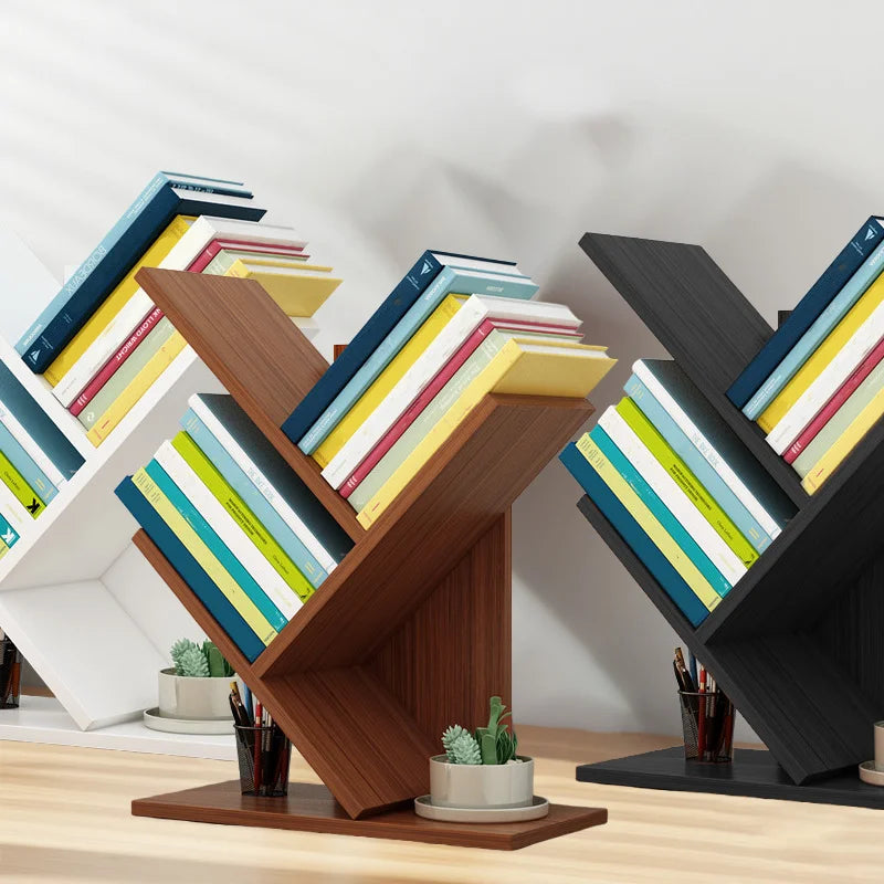 Tree Bookshelf 3-Tier Wood Small Mini Book Shelf Office Home School