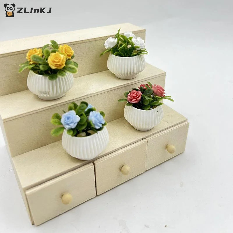 Doll House Living Room Scene Decoration Mini Rose Plant Potted Plants Zpaxo