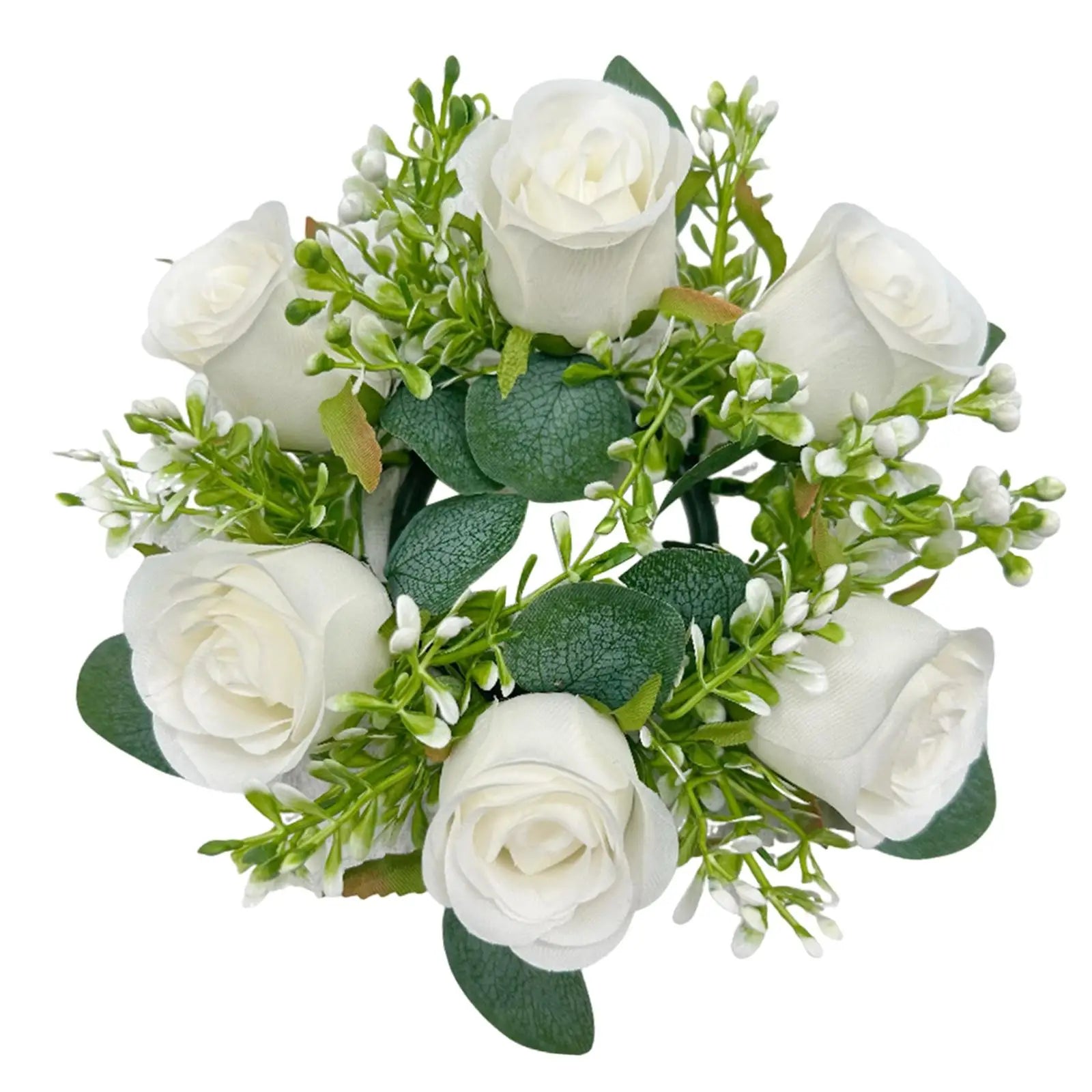 Artificial Flower Candle Ring Wreath | Pillar Candle Holder Floral Candle Ring Zpaxo WHITE