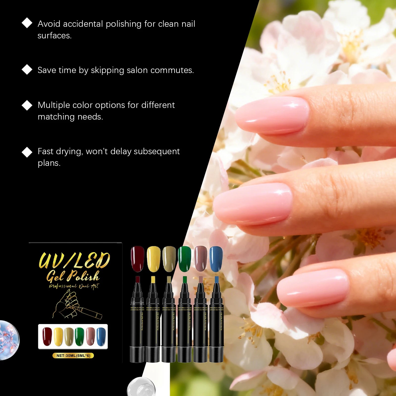6-Color Gel Nail Art Pen Set | DIY High Pigment Manicure Gel Nail Polish Pen Zpaxo
