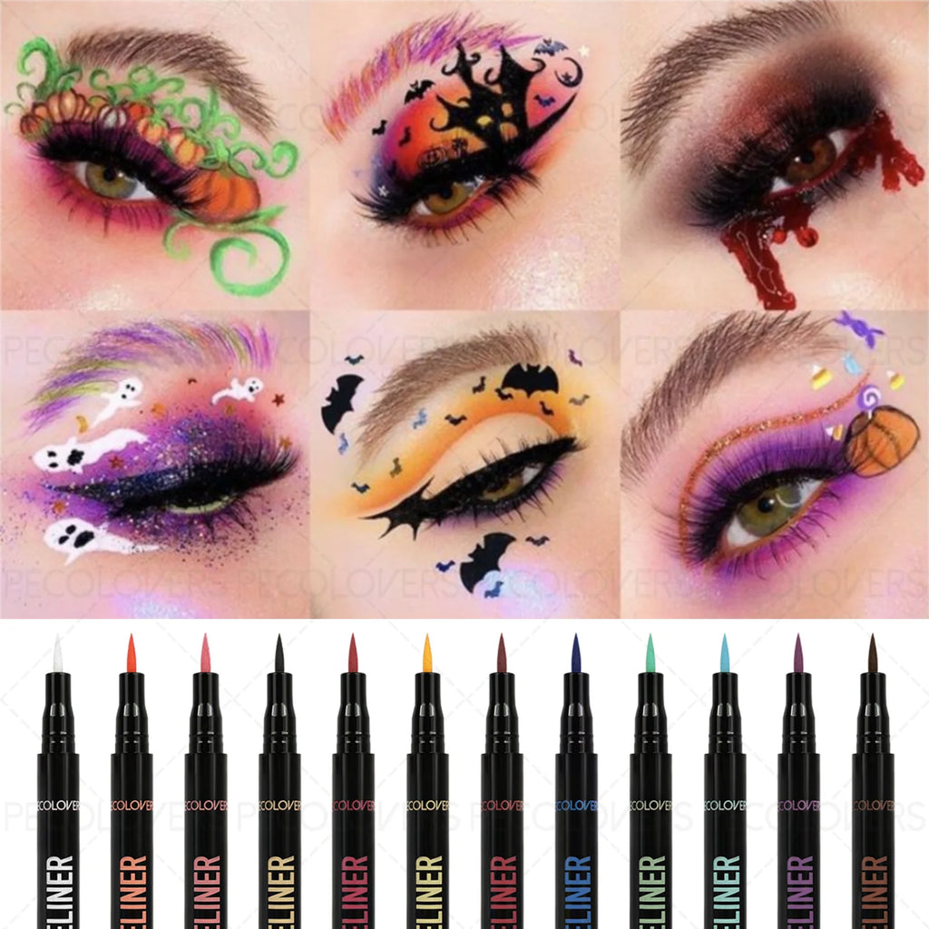 1PC Rich Colors, Smooth Finish, Waterproof Blue, Green, Purple, Eyeliner Pen, Create The Perfect Christmas Halloween Makeup Look Zpaxo