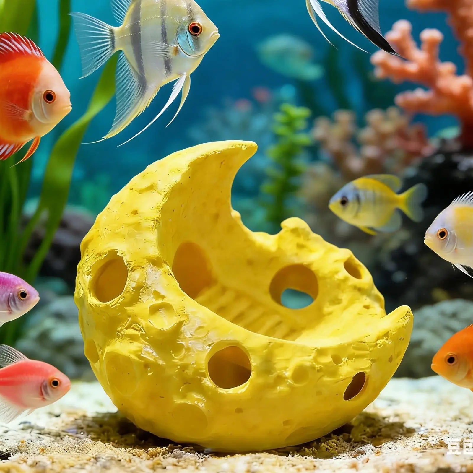 Fish Cave Moon Shape Aquarium Decoration Decorative Shrimp House
