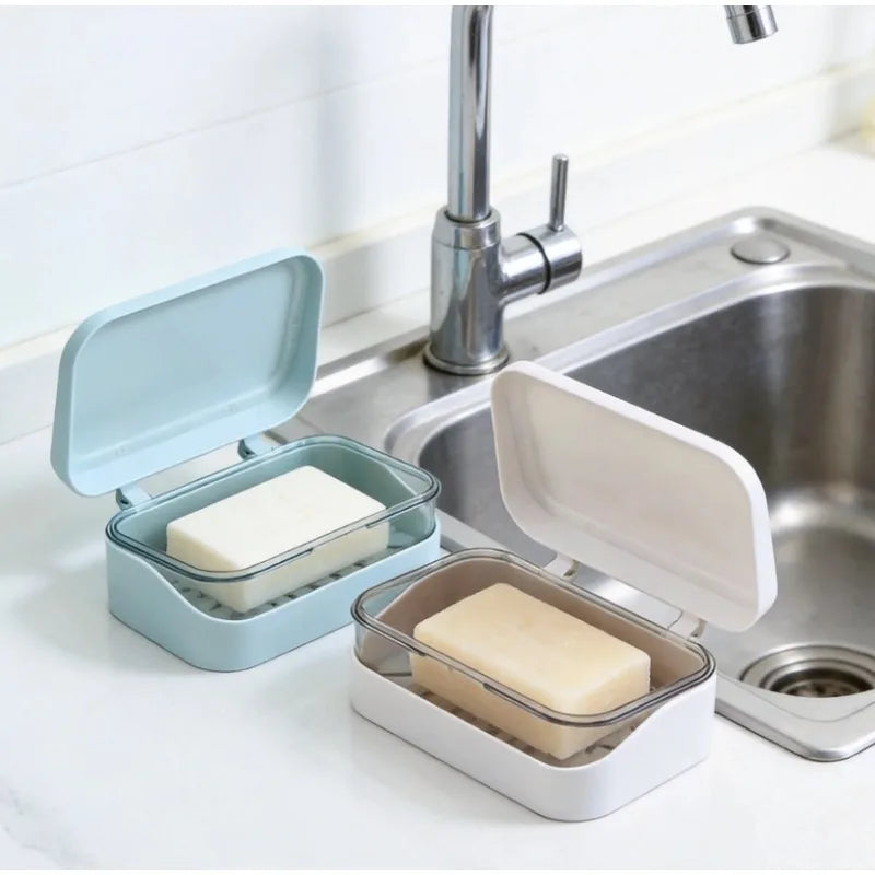 Versatile Soap Storage Container Lid Draining Rack Great Bathroom
