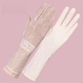 Sunscreen gloves for women summer outdoor driving cycling UV protection touch screen anti slip medium length thin lace gloves Zpaxo Pink glove