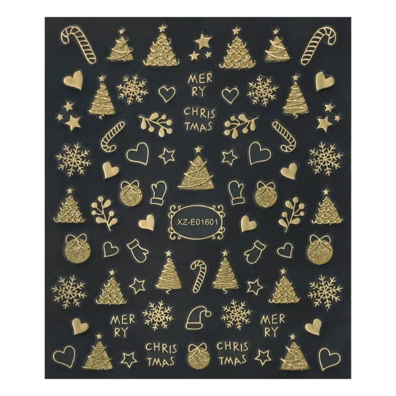 1 Gold Stamping Christmas Nail Stickers 3D Sparkling Snowman Zpaxo 01