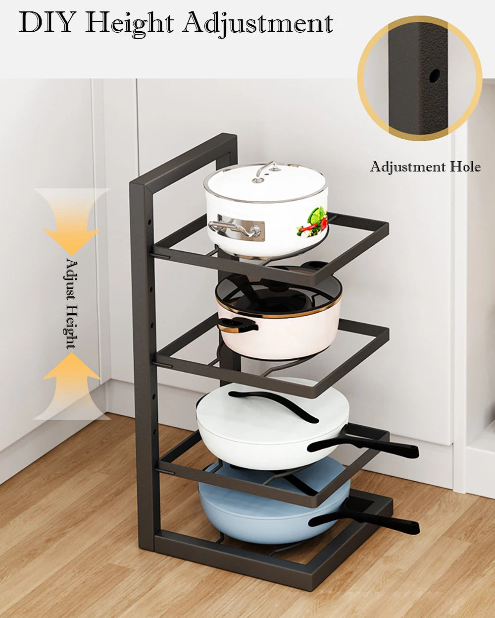 Adjustable Pot Rack Organizer, Kitchen Stainless Steel Pot Storage Rack ,Multi-Layer Household Pot and Pan Organzier for Kitchen Zpaxo