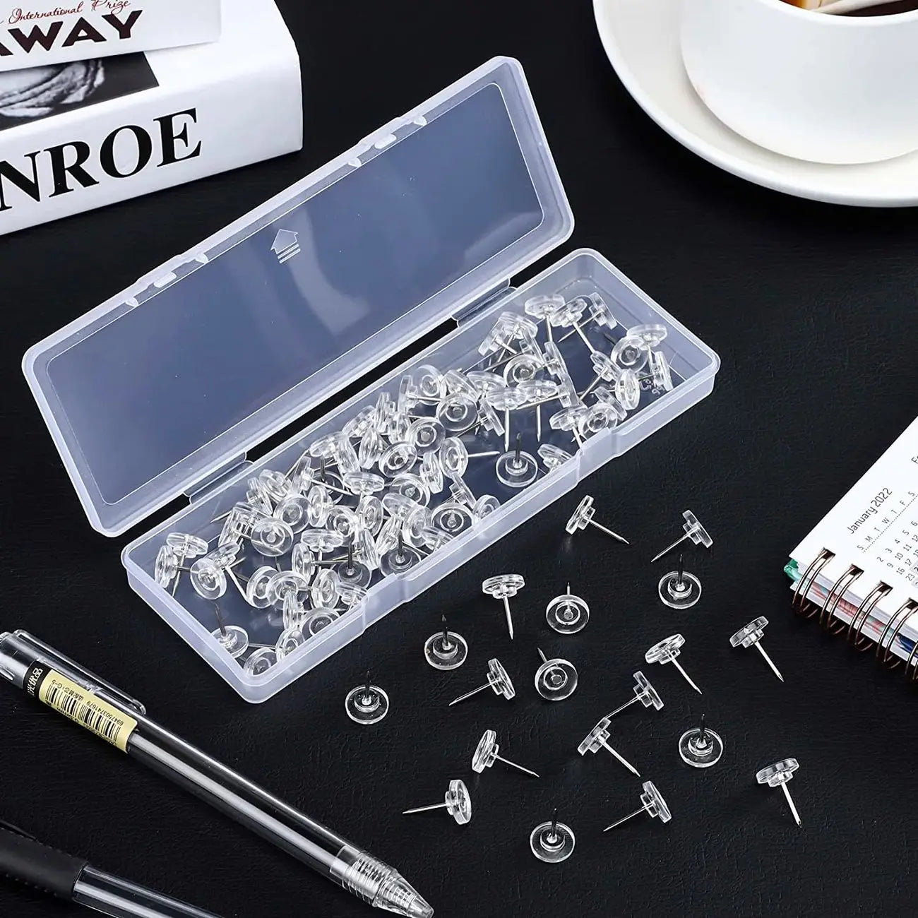 50Pcs Transparent Map Pins Multi-purpsoe Flat Round Pushpins Decor Thumb Tacks Zpaxo