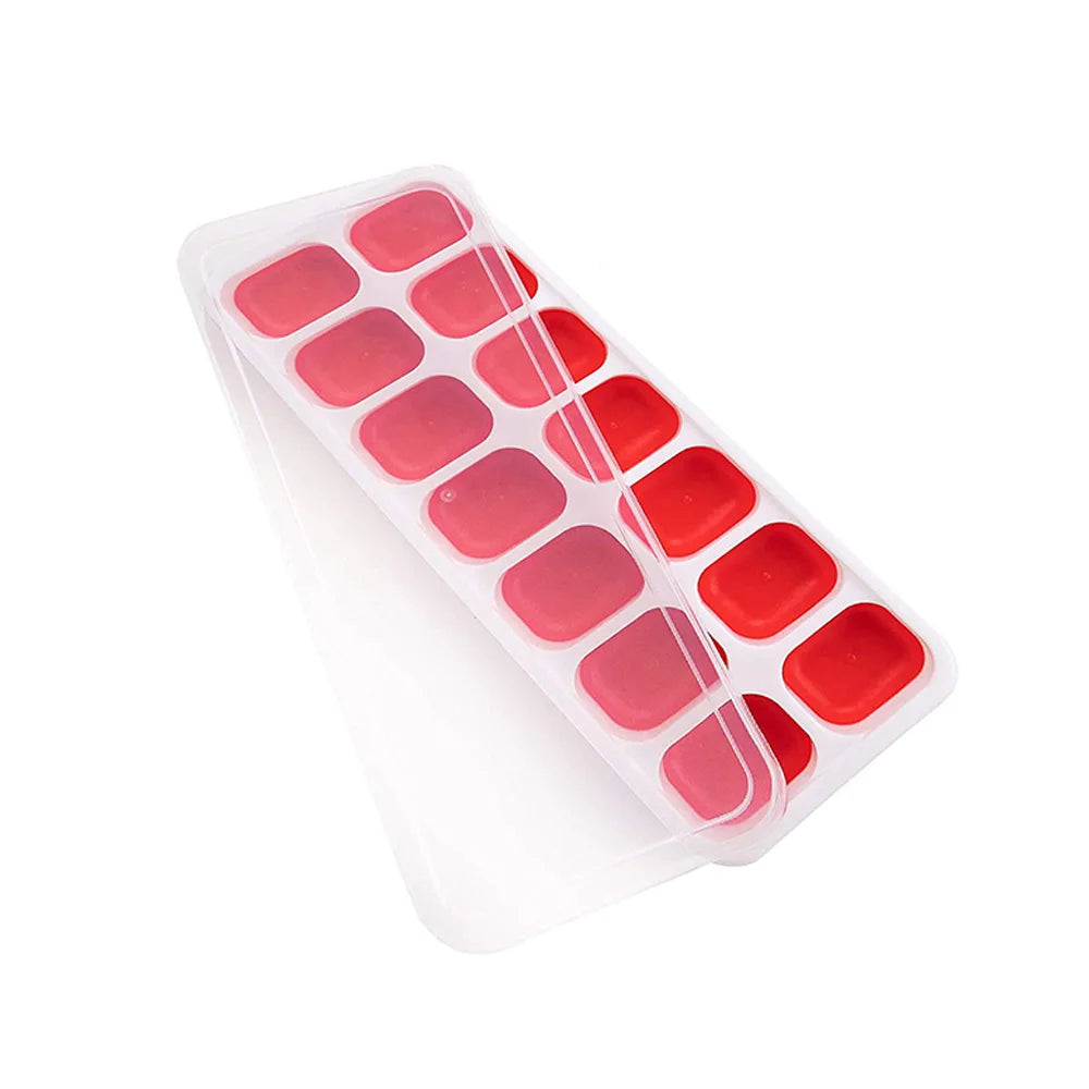 1PC Ice Cube Tray 14 Grid Silicone Ice Cube Mold With Removable Lid Ices Maker Kitchen Gadget Bar Tools Zpaxo Red