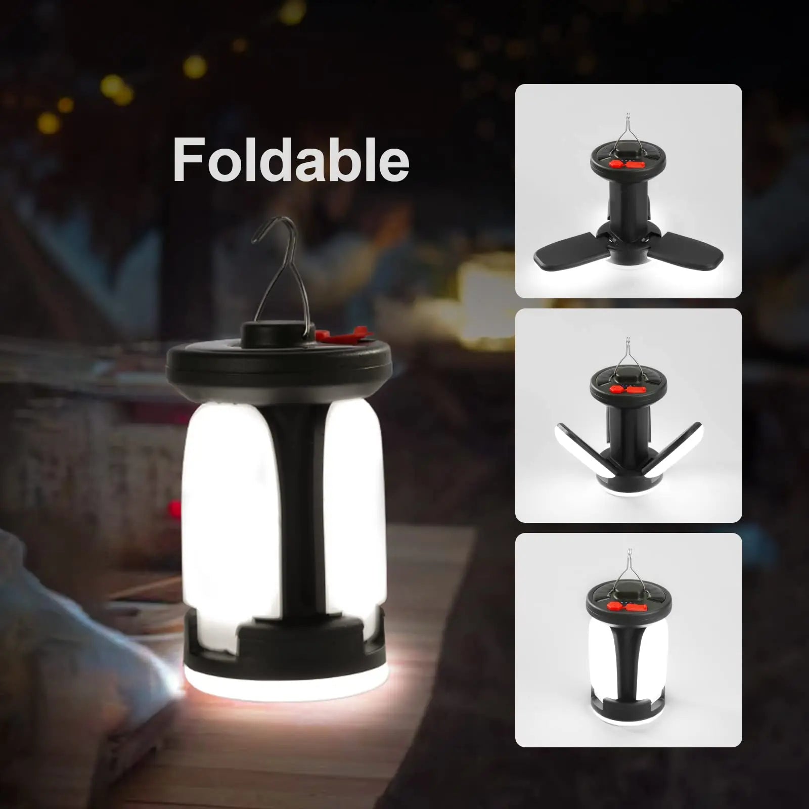 Solar LED Camping Lantern – 6-Mode Foldable Power Bank Light