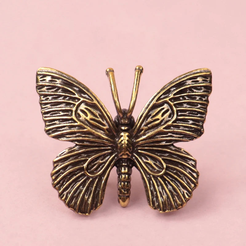 Home Decoration Craft Accessories Solid Pure Brass Butterfly Figurines Miniatures Desktop Ornament Antique Copper Insect Statue Zpaxo Copper