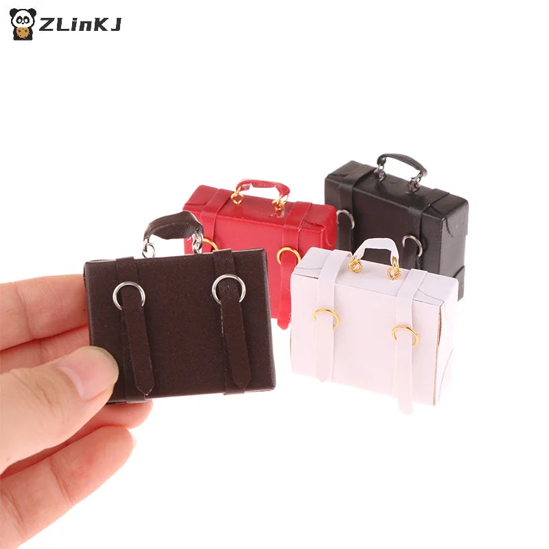 ▶1:12 Dollhouse Miniature Leather Luggage Trunk Suitcase Vintage Hand Bag Briefcase Home Model Decor Toy Doll House Accessories Zpaxo