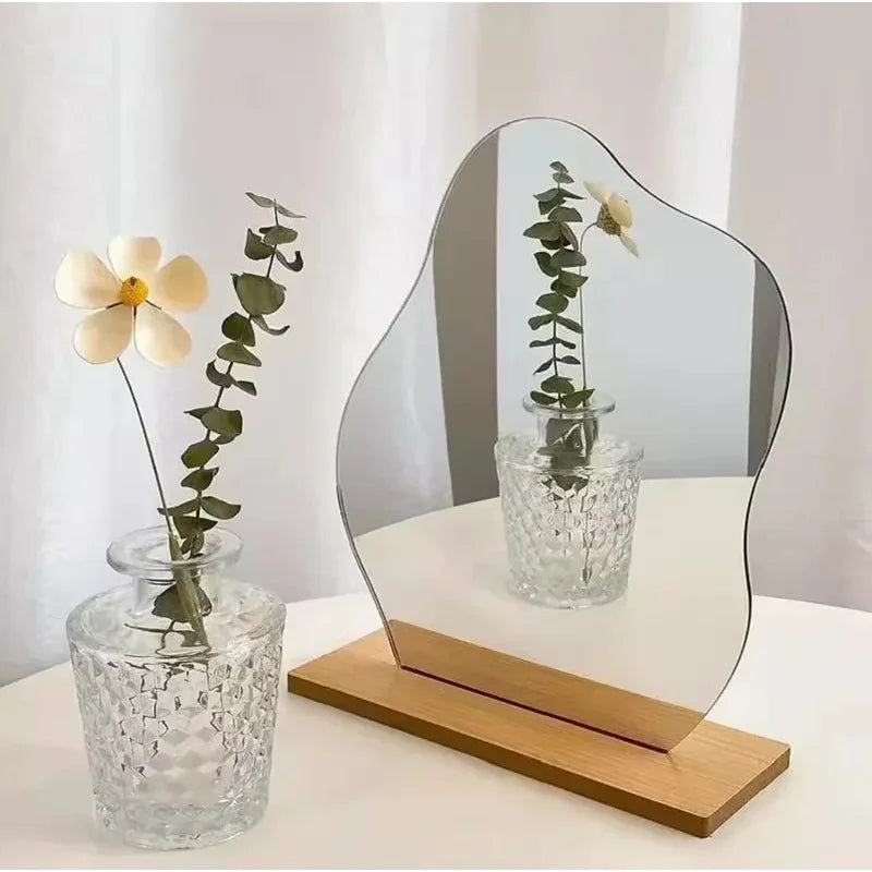 Decorative Mirror Acrylic Wooden Base Minimalist Irregular Makeup