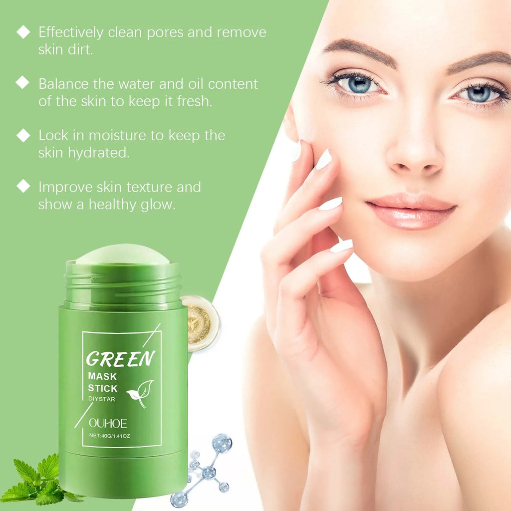 Ouhoe 40g Face Clean Mask Green Tea Cleansing Stick Mask Shrink pores Deep Blackhead Remover facial Cleansing Moisturizing Mask Zpaxo