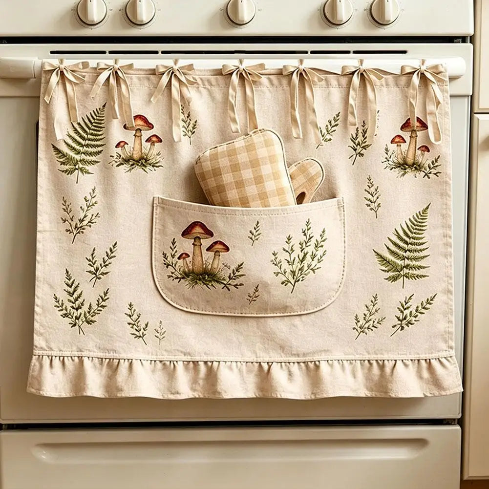 Door Kitchen Dishwasher Handmade Oven Skirt Curtain for Hidden Curtain Tie Top Heat Resistant for Stove Kitchen Decor Zpaxo