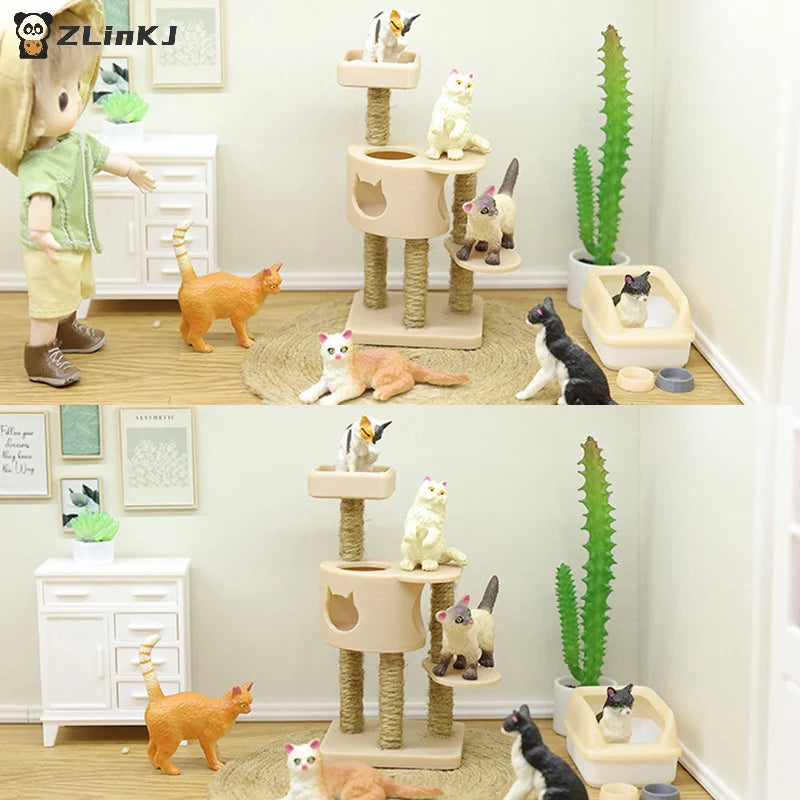 ▶1/12 Dollhouse Simulation Pet Cat Climbing Frame Model Dollhouse Miniature Furniture Accessories Micro Scene Construction Props Zpaxo