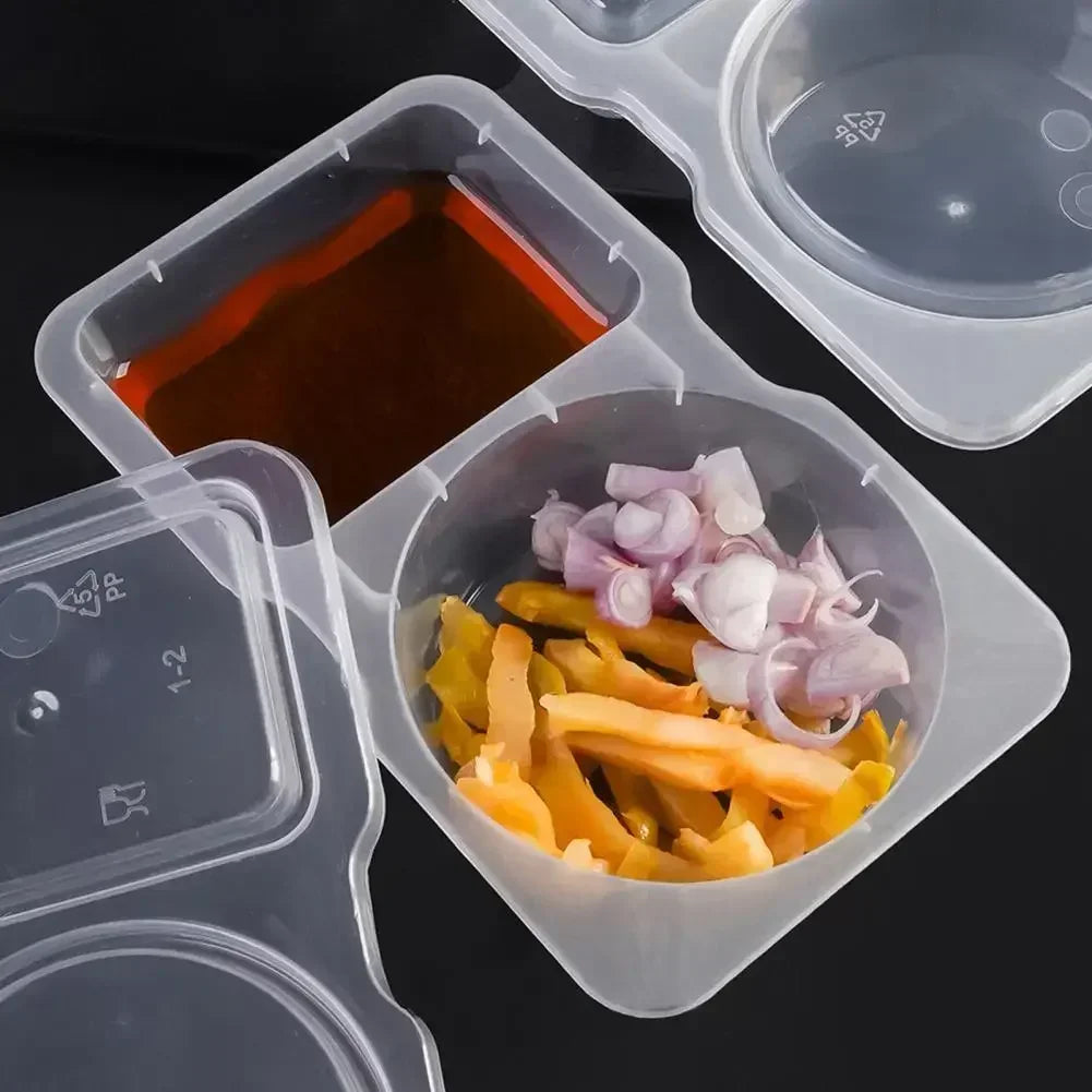 Hot 5/10/20/30Pcs Condiment Container Holder Dual Compartment Spice Box with Lids Reusable Snack Container for Dips Sauce Zpaxo