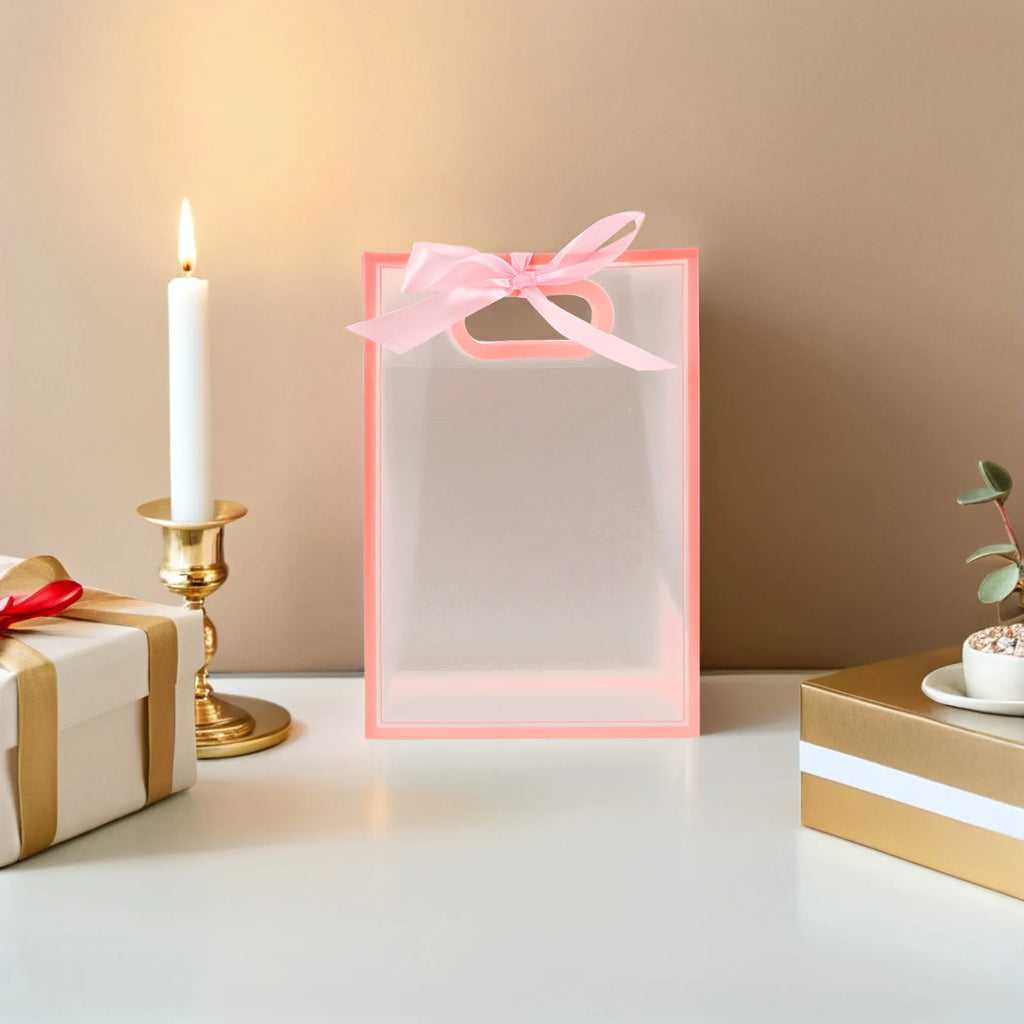 15Pcs Transparent Pink Reusable Gift Bags Foldable Party Favor Pouches Wedding Bridal Shower Birthday Treat Bags
