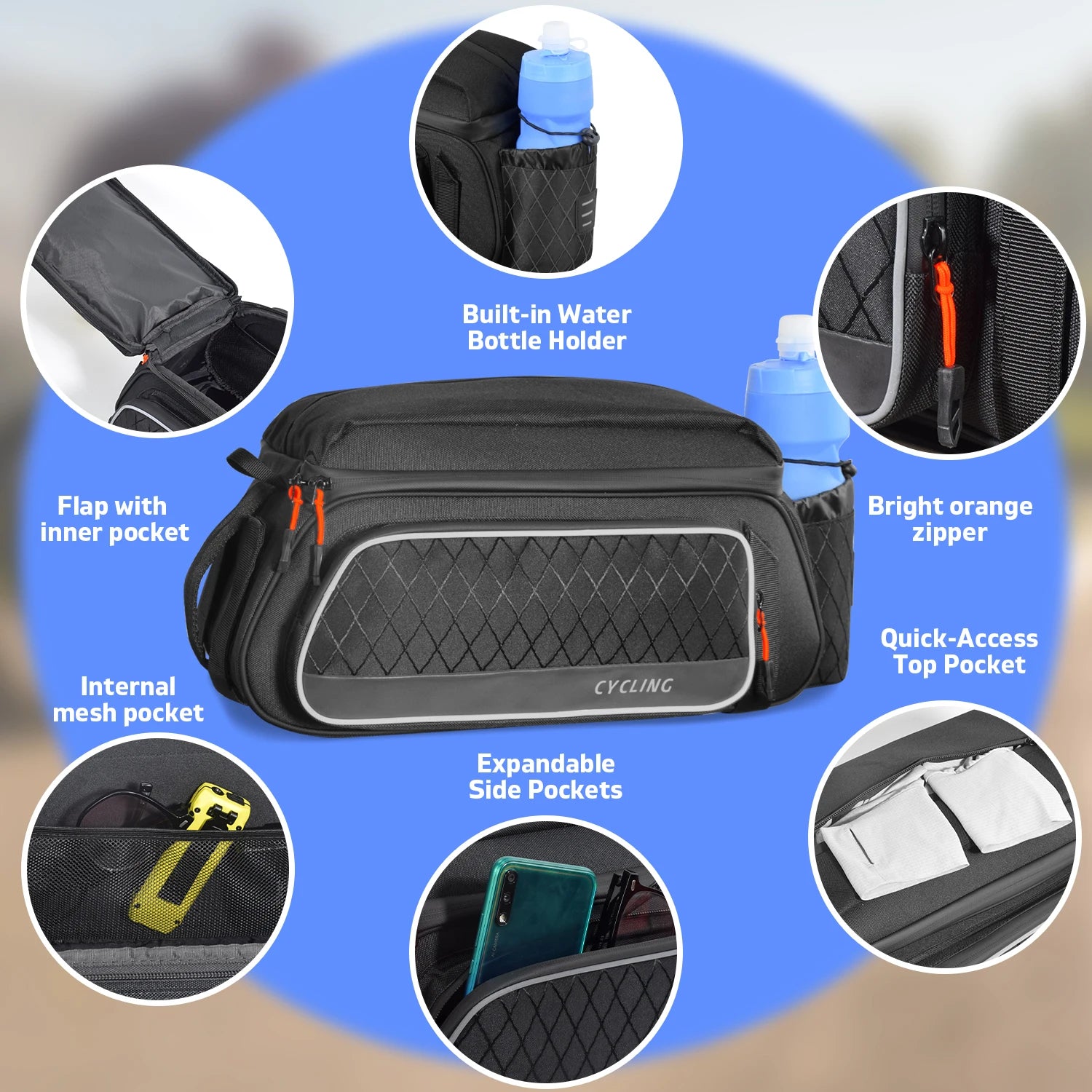 Cycling Rear Seat Bag Multifunction Large Capacity Multi-Compartment Tail Bag Reflective Mountain Commuter Long-Distance MTB Zpaxo