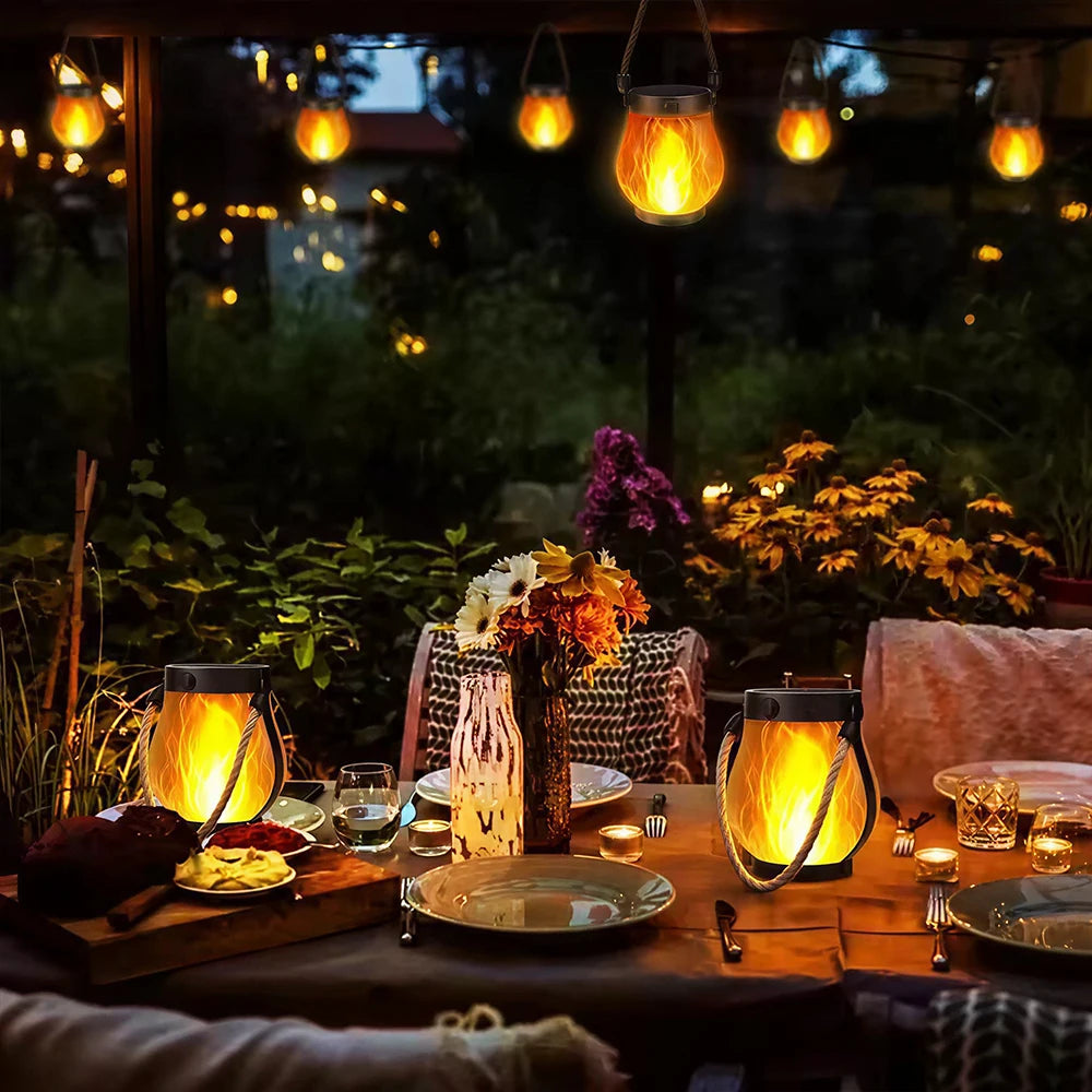 Solar Outdoor Flame Lamp with IP65 Waterproof Type-C Charging Simulation Flickering 3D Flame Rope Hanging Lamp for Garden Patio Zpaxo