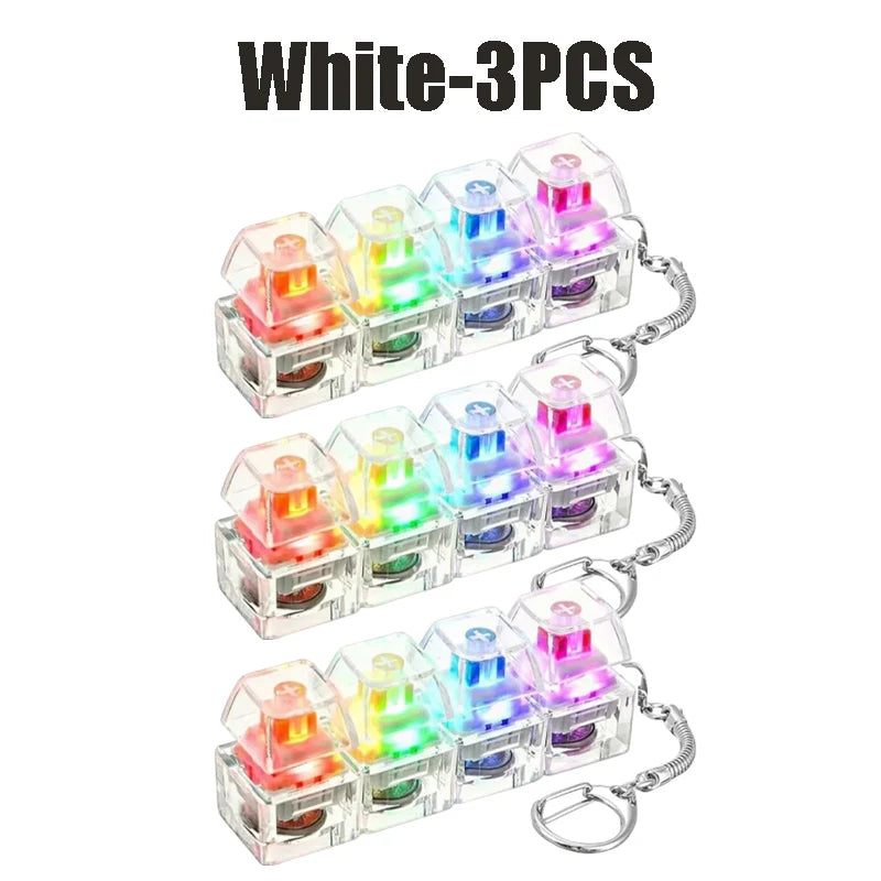 LED Light-up Keyboard Keychain Clickable Buttons Stress Relief Fidget Zpaxo White-3PCS
