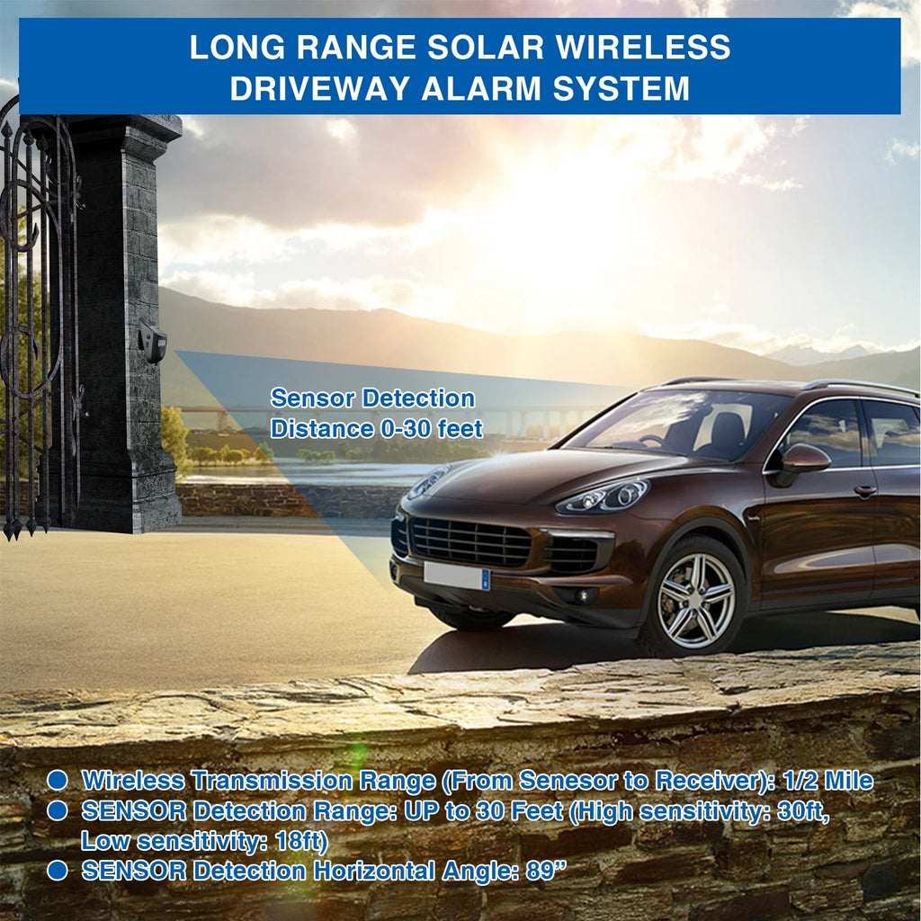 Wireless Call Chime Set Motion Detection, Receivers, Sensor Alarm, No Push Button Required, Solar Rechargeable Sensor Zpaxo
