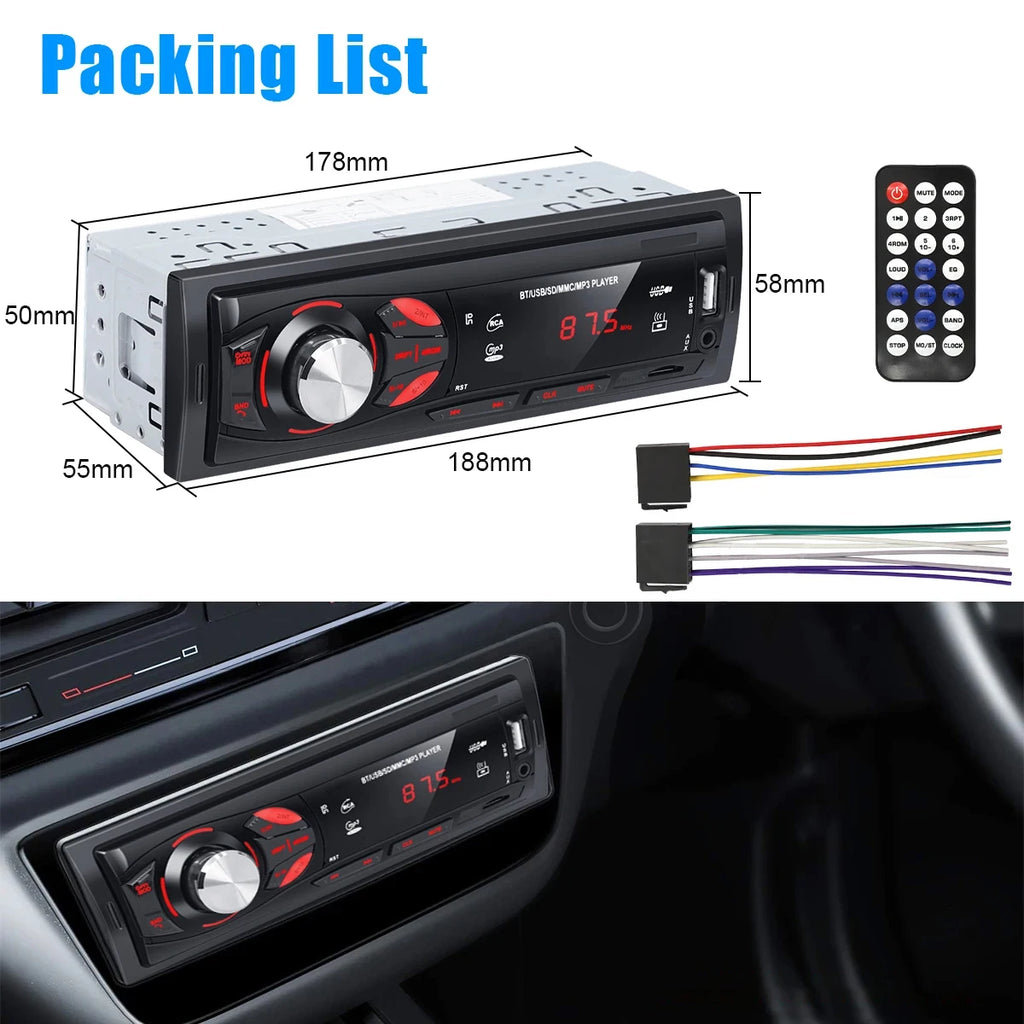 PHONEPACE Bluetooth Car Stereo 4x15W Audio FM Radio MP3 Player USB SD