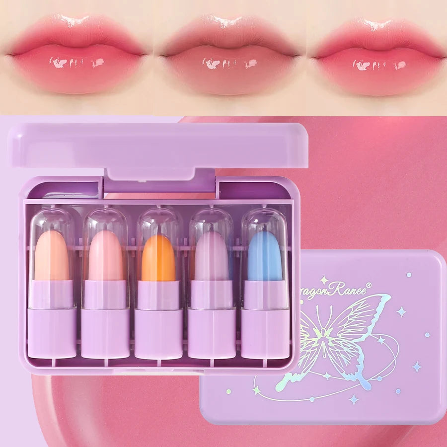 A Set of 5 Mini Lipstick Lip Gloss Cute Portable Moisturizing Color Changing Moisturizing Lip Balm Autumn and Winter Zpaxo