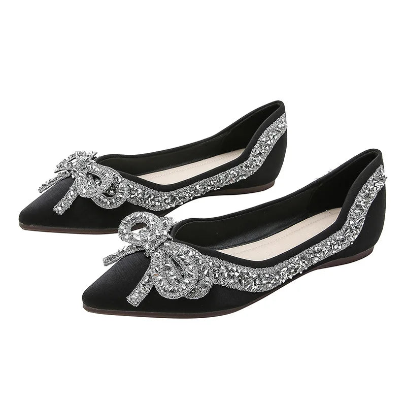 Flat Shoes for Women 2025 New Spring Autumn Pointed Butterfly Knot Rhinestone Boat Shoes Plus Size 41-43 Luxury Ladies Shoes Zpaxo 1 40