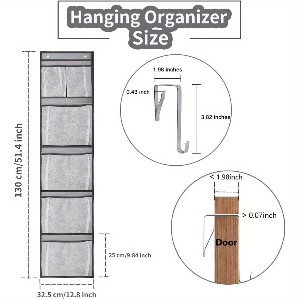 Over-the-Door Shoe Organizer – 6 Large Mesh Pockets & 2 Hooks Door Shoe Organizer Zpaxo GRAY