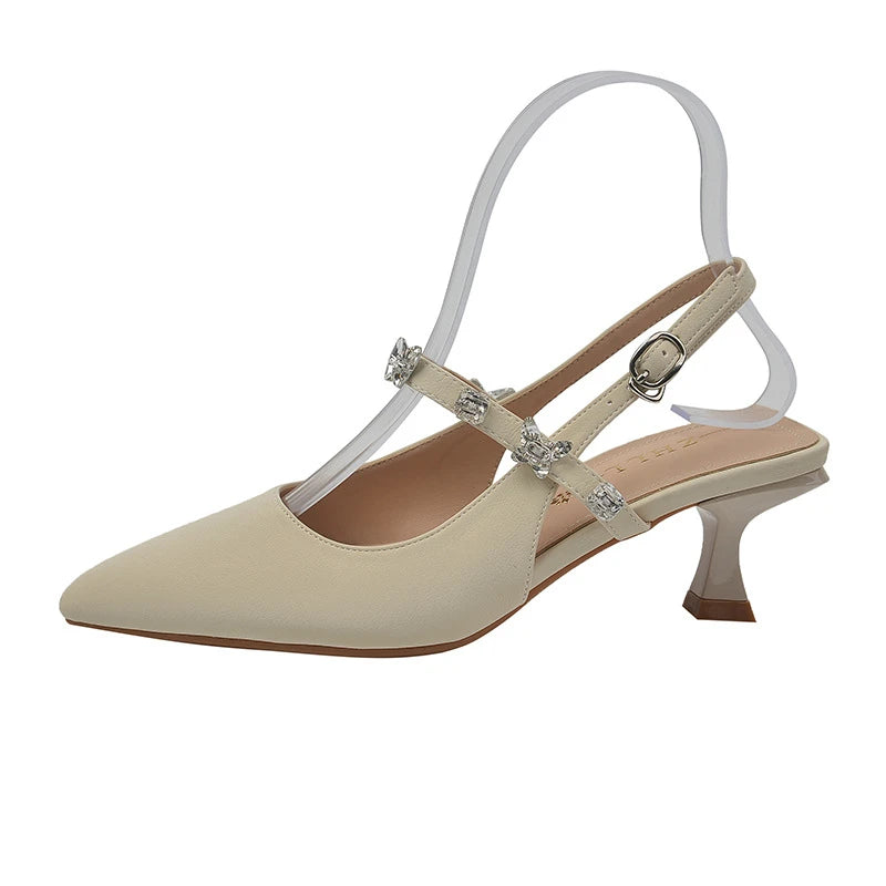 Slingback Kitten Heel Pumps Pointed Toe Rhinestone Butterfly Strap Zpaxo 8852-4Apricot 45 China Mainland
