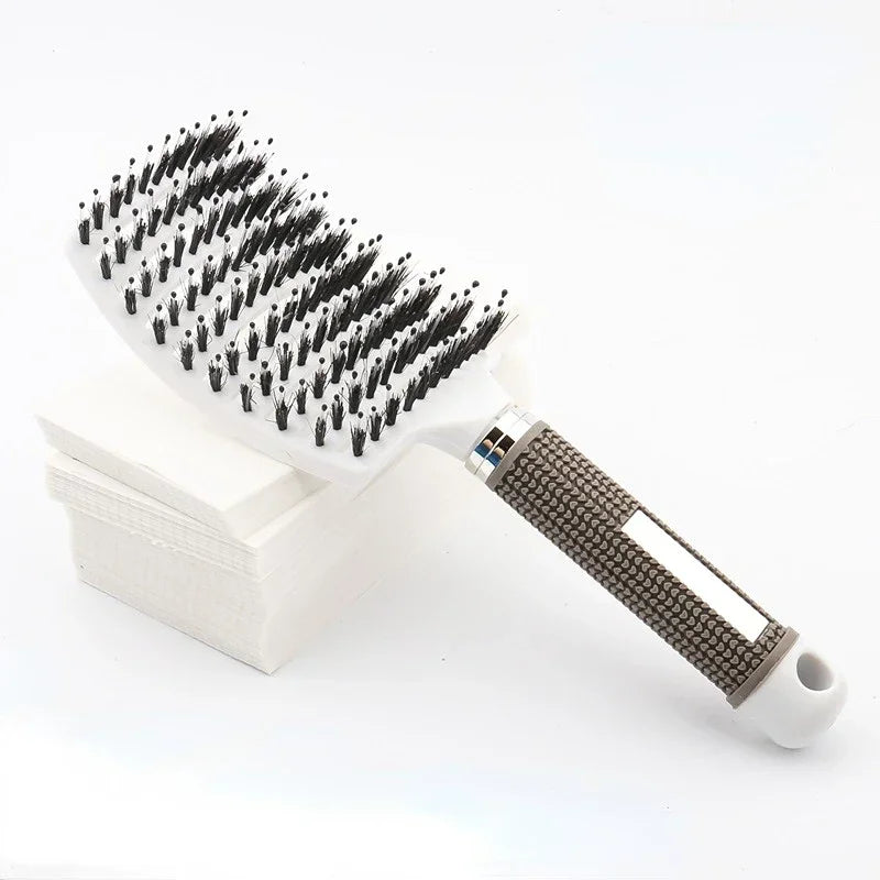 Hair Brush Scalp Massage Comb Hairbrush Bristle;Nylon Women Wet Curly Detangle Hair Brush for Salon Hairdressing Styling Tools Zpaxo WHITE