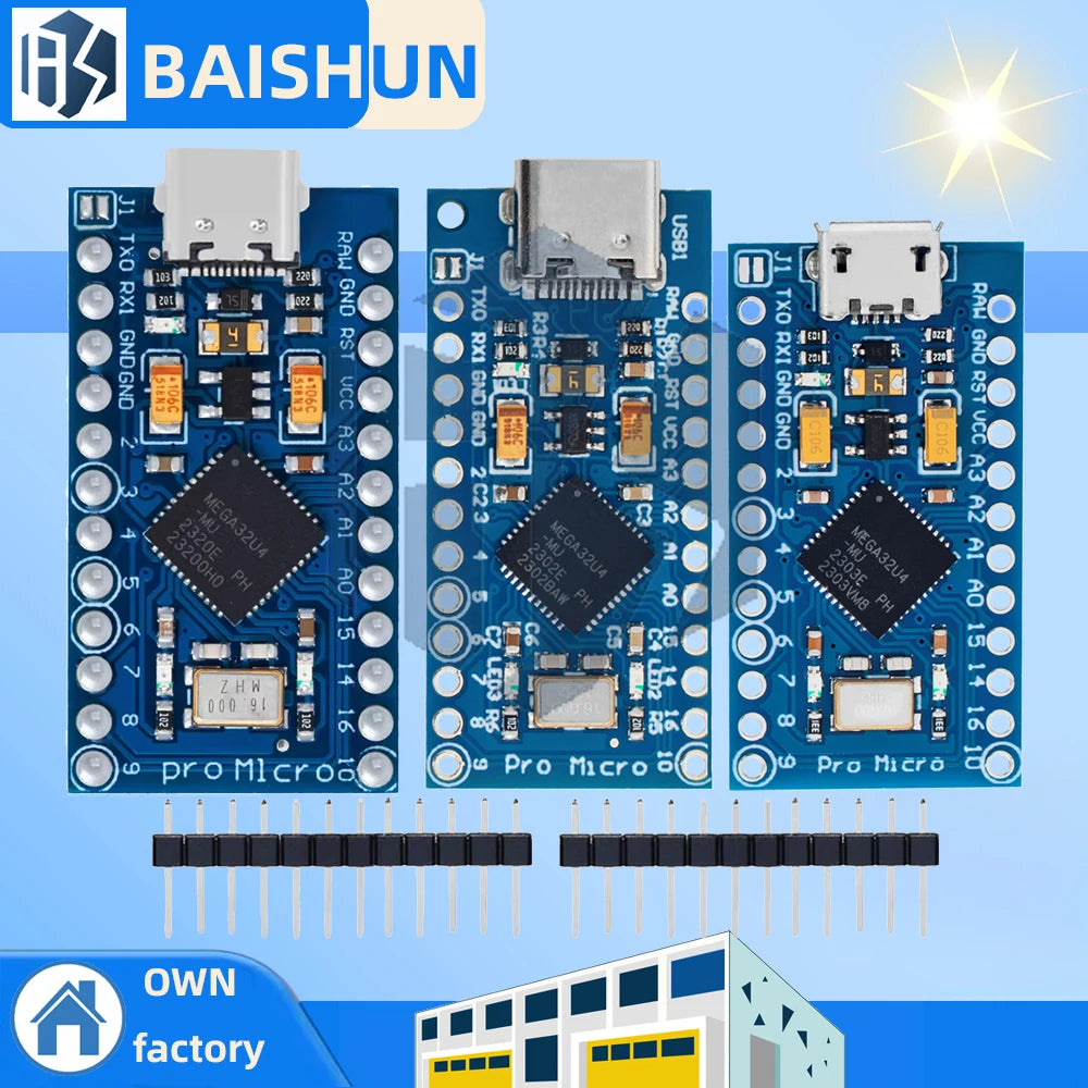 Pro Micro ATmega32U4 5V 16MHz Replace ATmega328 For Arduino TYPE-C With 2 Row Pin Header For Leonardo Mini Usb Interface Pro Zpaxo