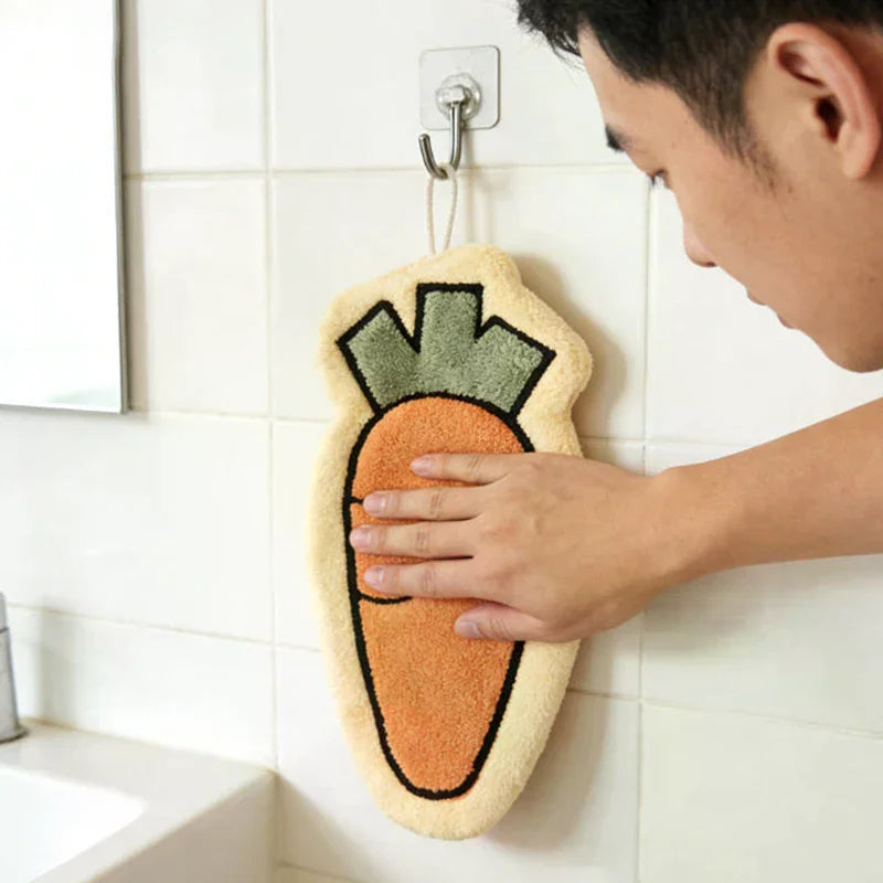 Vegetables Coral Fleece Hand Towels Wall Hanging Rag Carrot Tomato Zpaxo