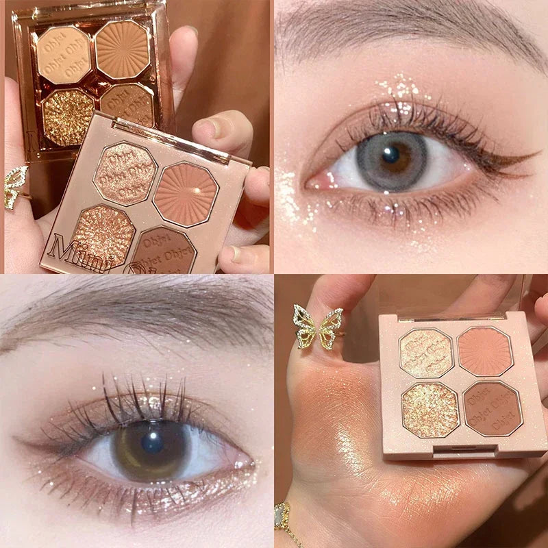 Four-color Eyeshadow Palette Chocolate Brown Daily Bright Shiny Matte