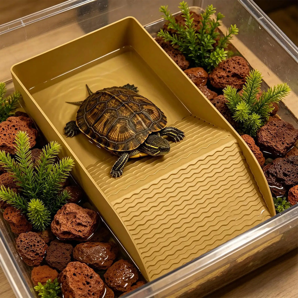Turtle Water Bowl Reptile Bathing Dish Ramp Aquarium Ornament Bearded
