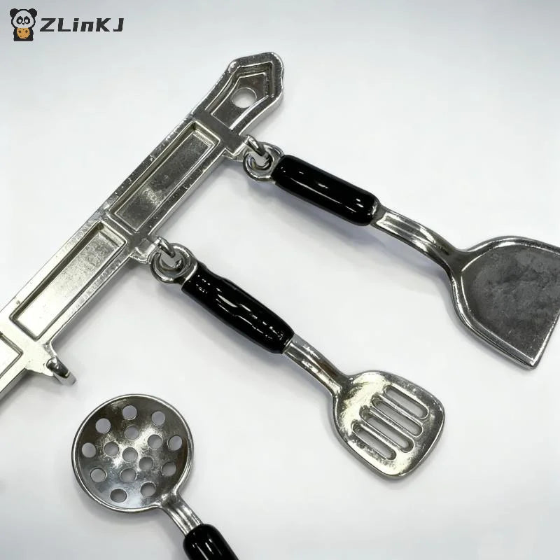 ▶1 Set Simulation Models Dollhouse Vertical Hanging Spatula Soup Spoon Funnel Miniature Kitchen Scene Tools DIY Decoration Zpaxo