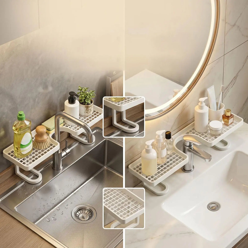 Bathroom Sink Shelf Over Faucet No-drill Quick Drainage Rack Kitchen