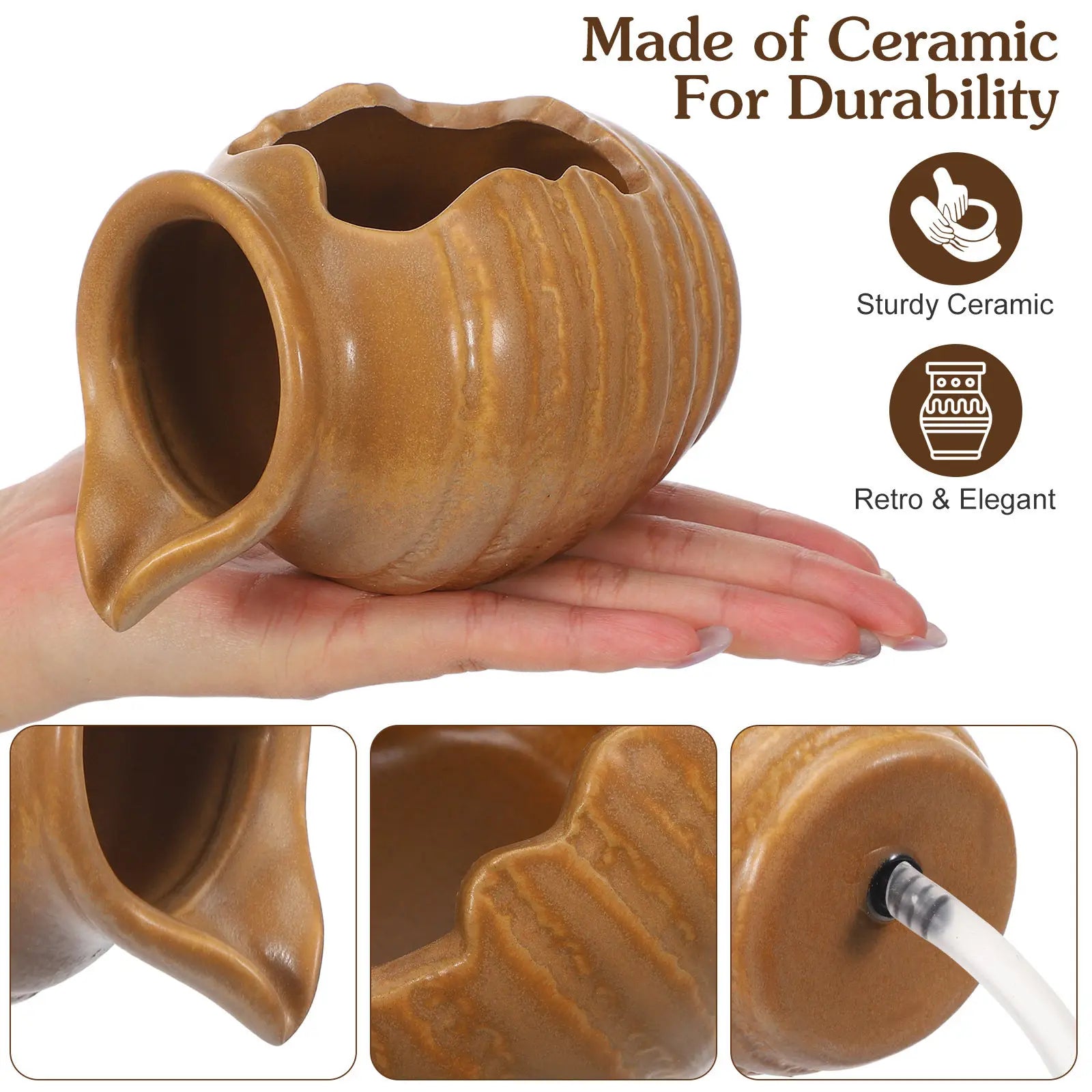 Decorative Ceramic Pot Ecological Fountain Jar Open Design Smooth Water Flow Garden Courtyard Outdoor Water Feature Landscape Zpaxo