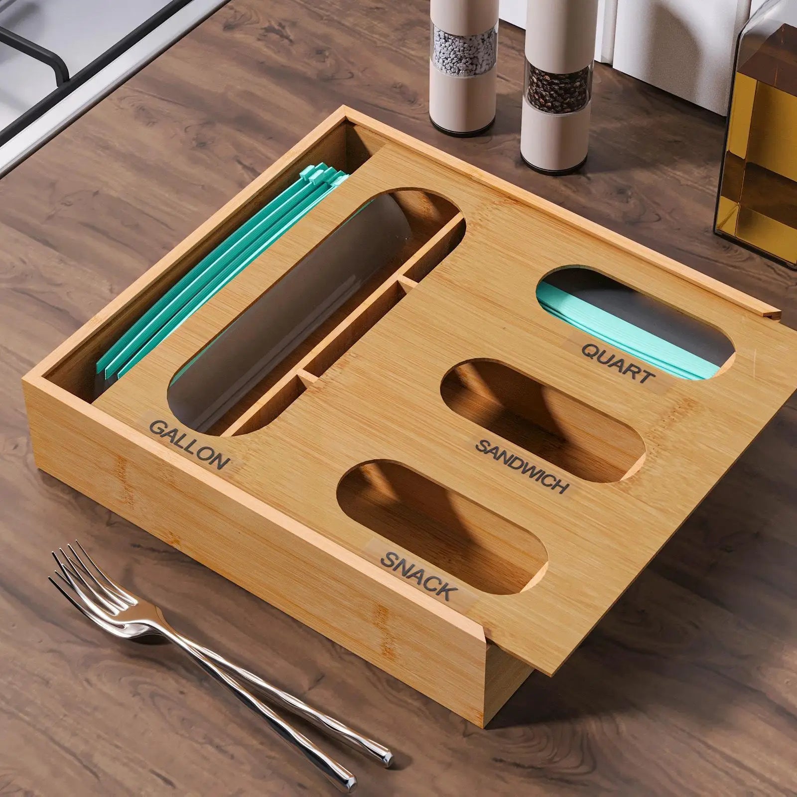Baggie Organizer for Drawer 4 in 1 Kitchen Container Storage Bag Organizer Kitchen Drawer for Gallon Quart Sandwich Snack Zpaxo