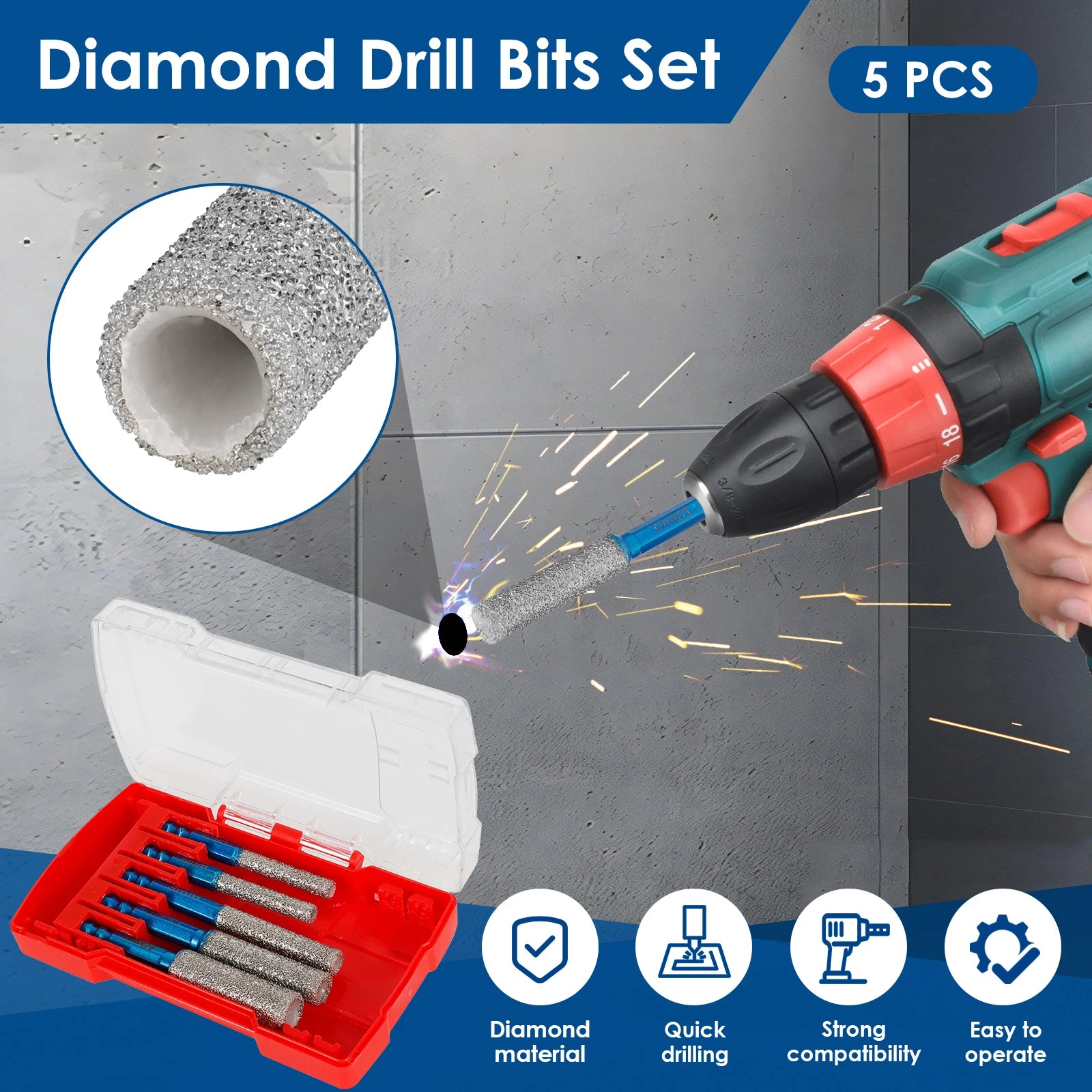 5Pcs Diamond Drill Bit 6-12mm Masonry Drill Bits Porcelain Tile Ceramic Stone Granite Marble,Hex Shank Diamond Hole Saw Drill Bi Zpaxo