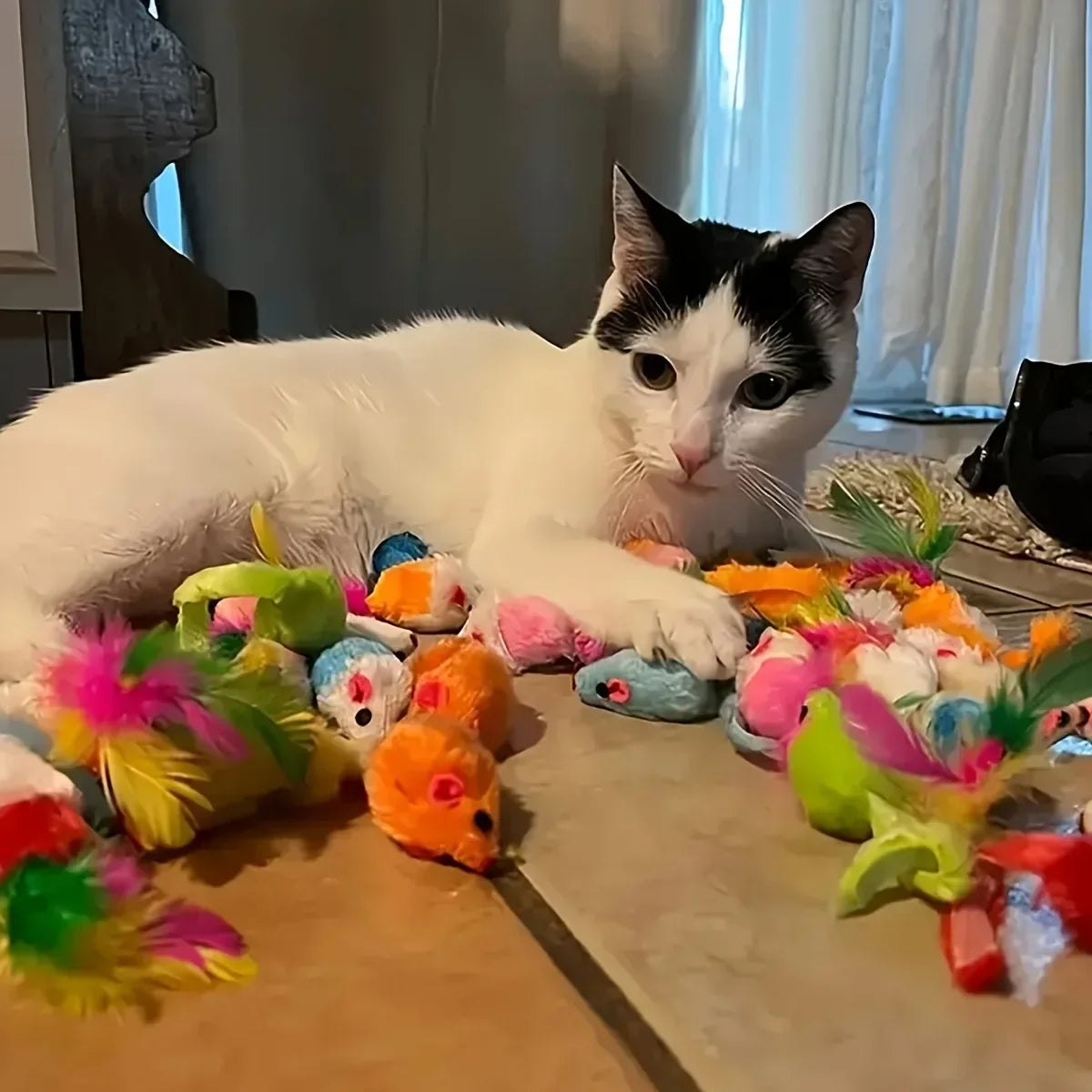 56pcs/28pcs/14pcs Cat Toys Mixed Pack. A Combination of Various Plastic Toys and Plush Toys Suitable for Multiple Cats To Play Zpaxo