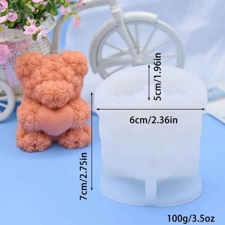 3D Bear Candle Silicone Mold DIY Heart Rose Cartoon Bear Aromatherapy Soap Gypsum Wax Clay Craft Ornament Making Gift Home Decor Zpaxo Rose 50-3246-D