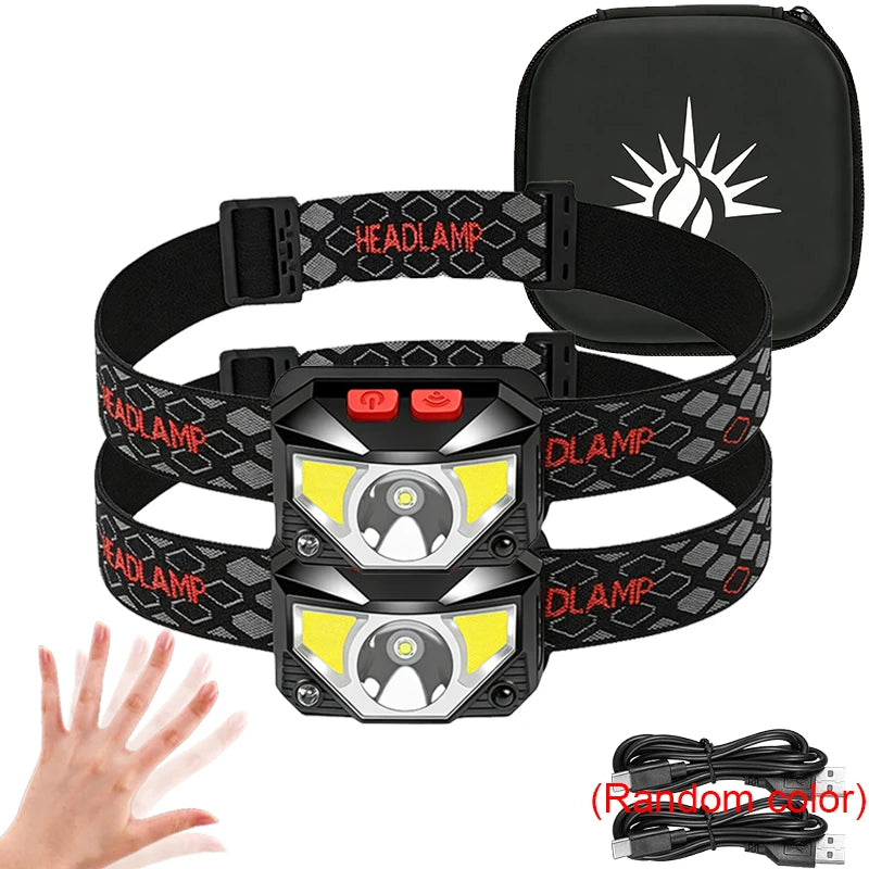 1- Rechargeable LED Headlamp Sensor Headlight COB Beads 8 Lighting Zpaxo 2PCS-Box