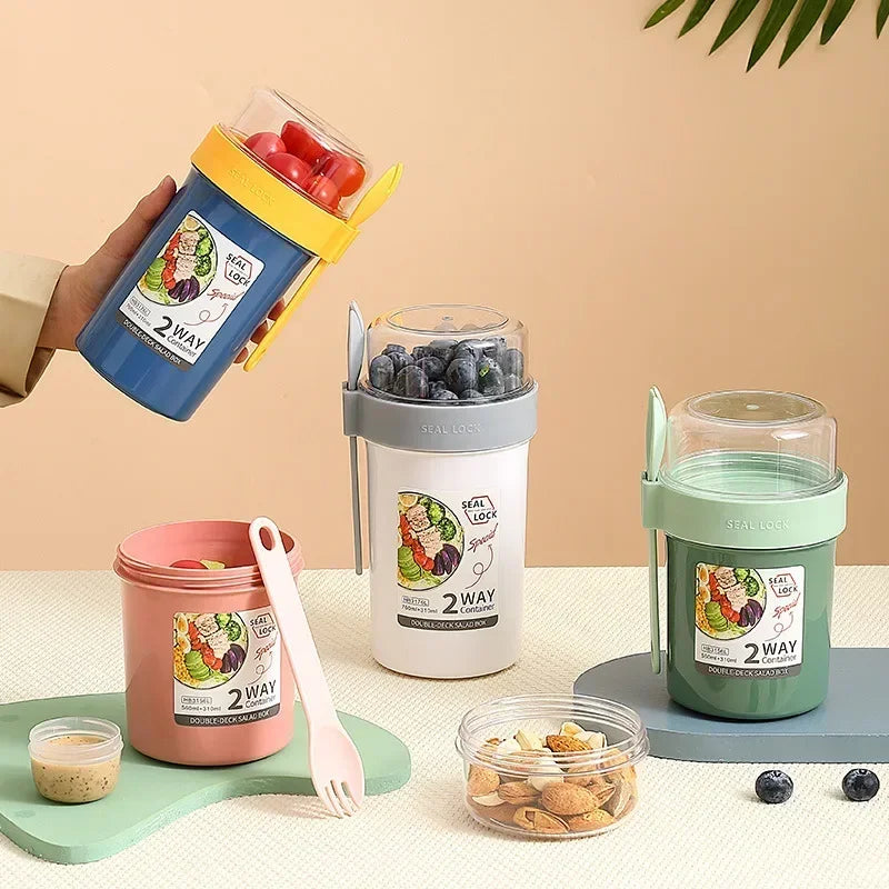 Portable Salad Cups Container Plastic with Lid and Fork Overnight cup Breakfast Oatmeal Cereal Nut Yogurt Cup School Lunch Box Zpaxo