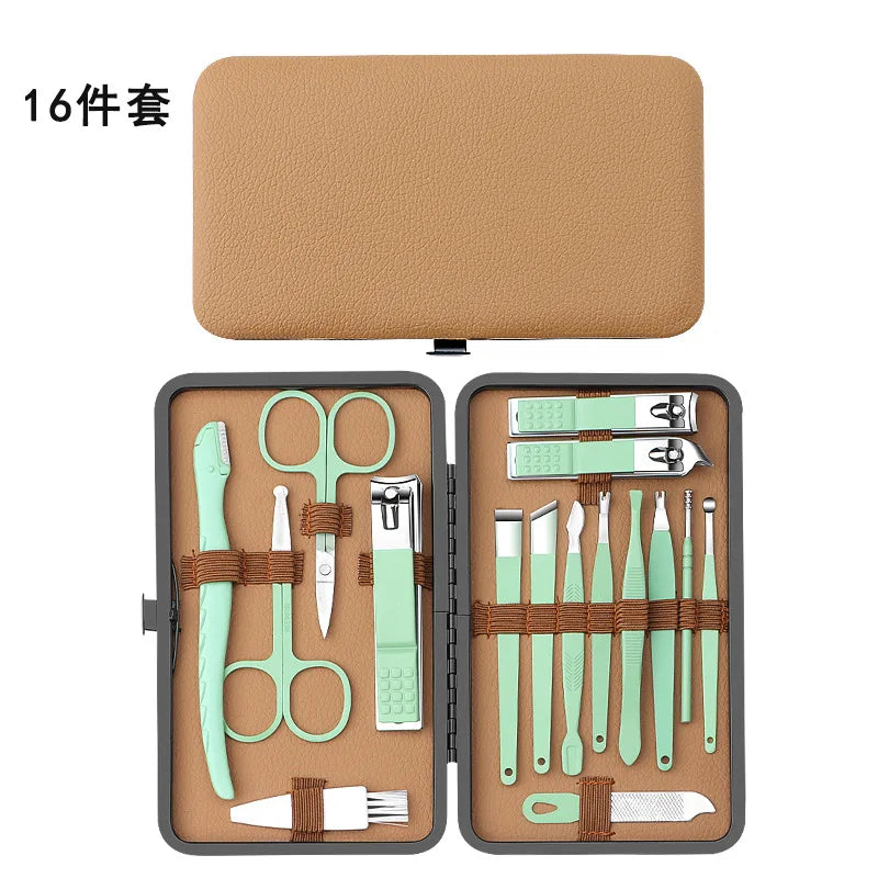 Nail clipper set 7/16/24 pieces stainless steel nail clippers, pedicures, nail art, toe clippers, nail tools Zpaxo green 16 pcs